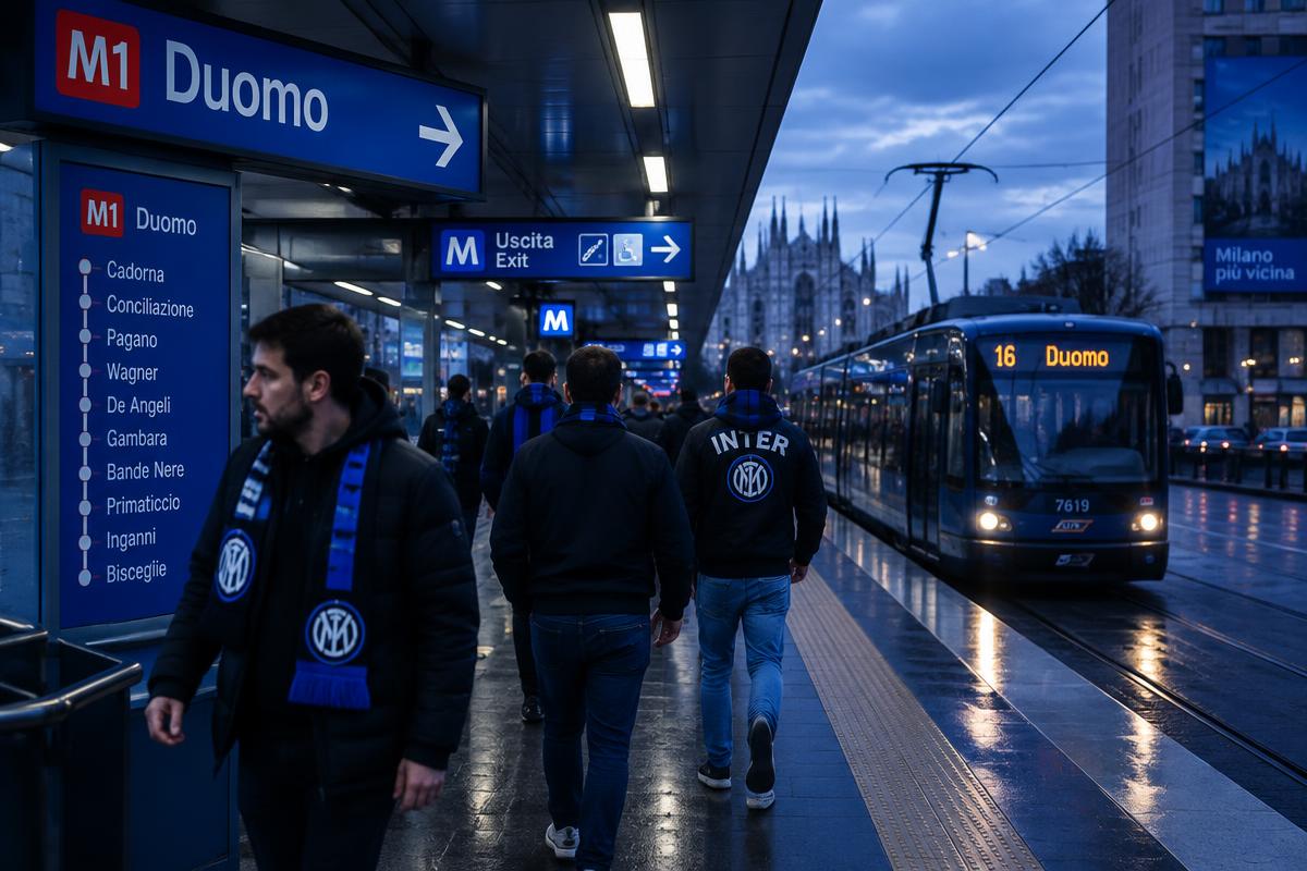 Milanon metroasema matkalla Giuseppe Meazzalle